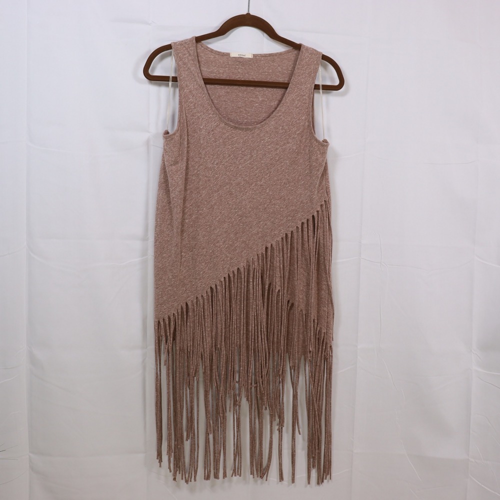 Enti Fringe Tank Top Large Tan Womens Asymmetrical Hem‎ Boho Festival